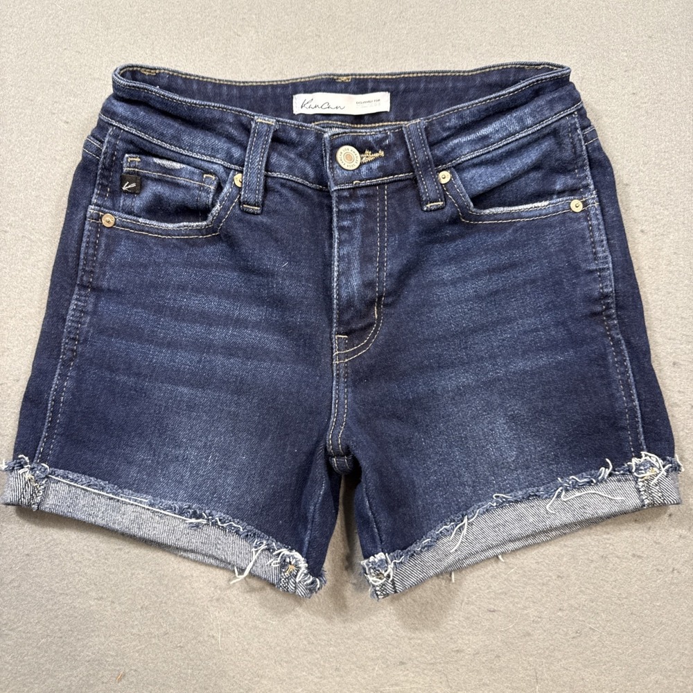 KanCan Estilo Women's 25 High Rise CUFFED Denim Shorts Stretch Blue